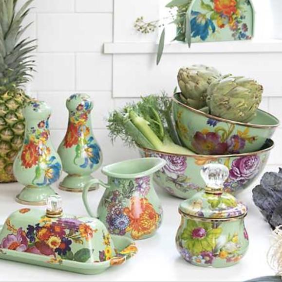 MacKenzie-Childs Green Flower Market Everyday Bowls Set w/ Small Colander 4Pc - Picture 6 of 12